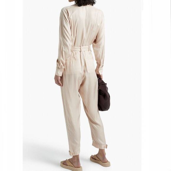 Equipment NWT Pommine Belted Pleated silk blend Satin Jumpsuit Blush Size 2 - Picture 10 of 12